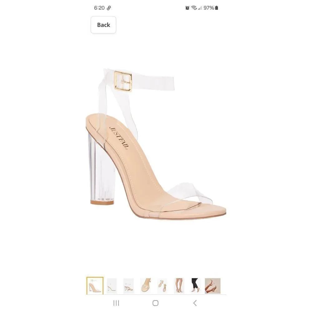 New Sz 10 JustFab Hanna Clear Nude Acrylic Open Toe Chunky High Heel Dress Shoes